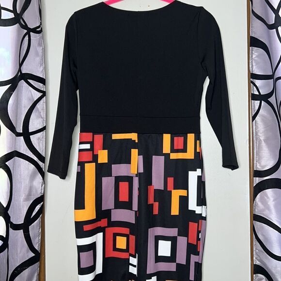 Miusol Women's Sheath Dress M Multi Geometric Exposed Zipper 3/4 Sleeve - Picture 9 of 13